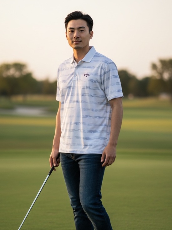 Callaway Other - Callaway White Polo with Light Blue Striped Pattern